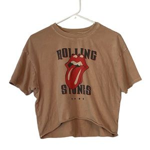 American Eagle Rolling Stones Cropped Graphic Band T-shirt Tongue Logo Women's S
